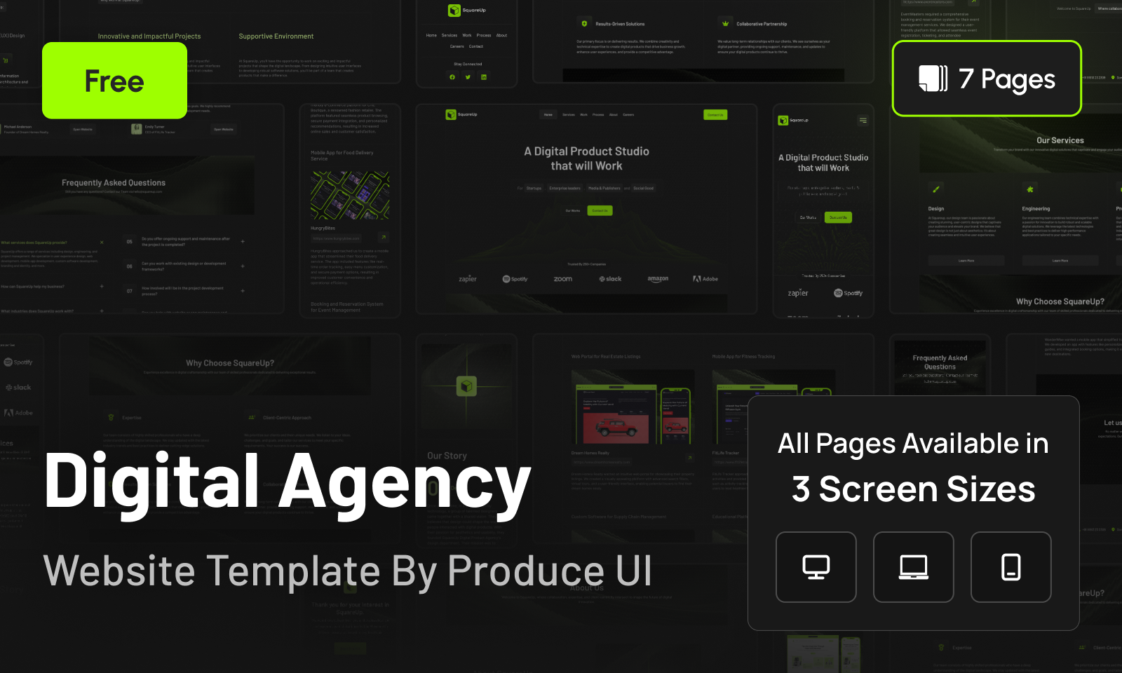 Digital Agency Company Website UI Design Template in Dark Theme ( FREE Editable )