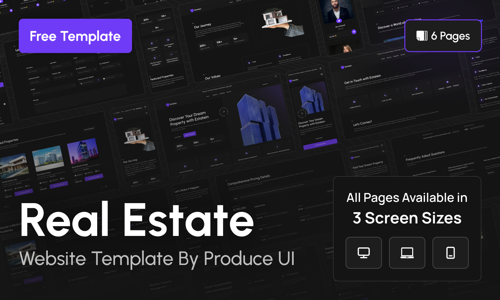 Real Estate Business Website UI Template - Dark Theme | Produce UI
