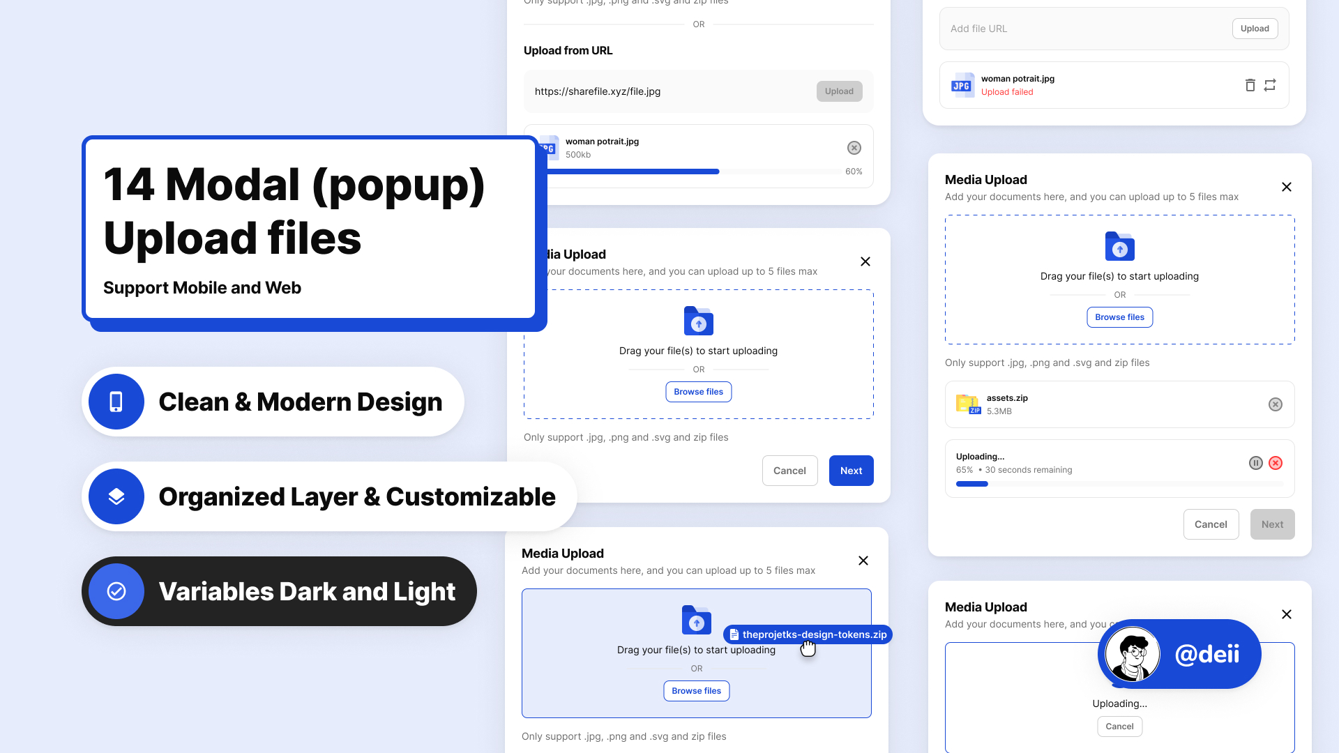Free Modal Upload Files Kit for Web and Mobile - Include 4 modes