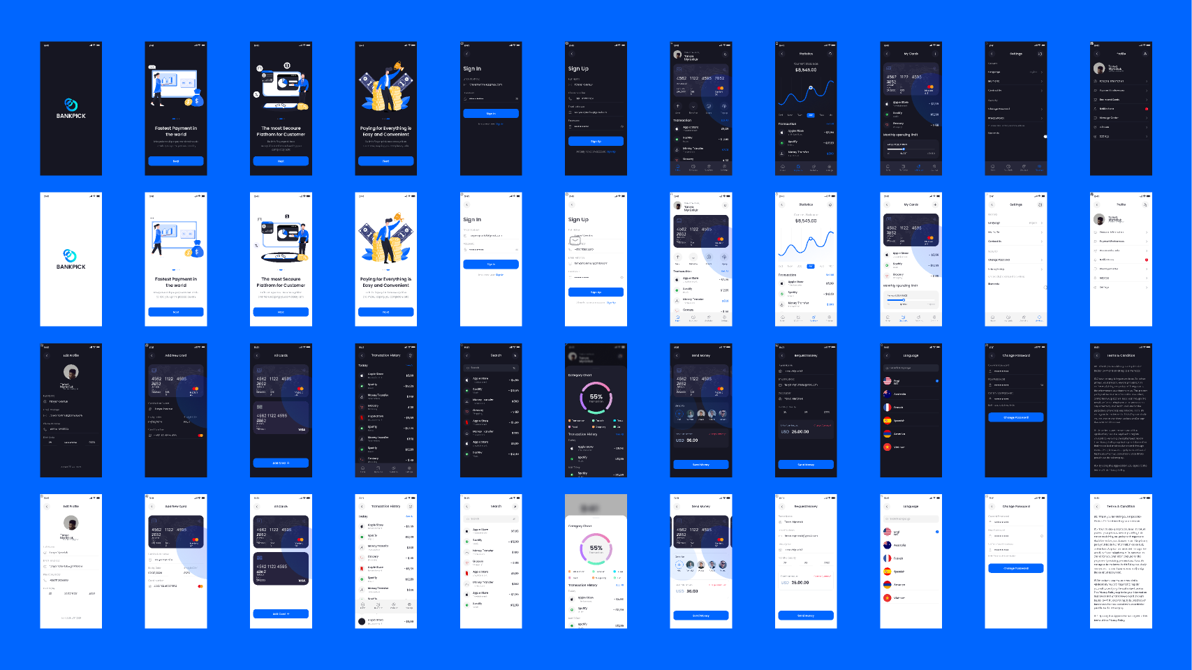 Free Banking Mobile App Ui Kit With light & Dark Mode High Quality Ui 43+ Screen template