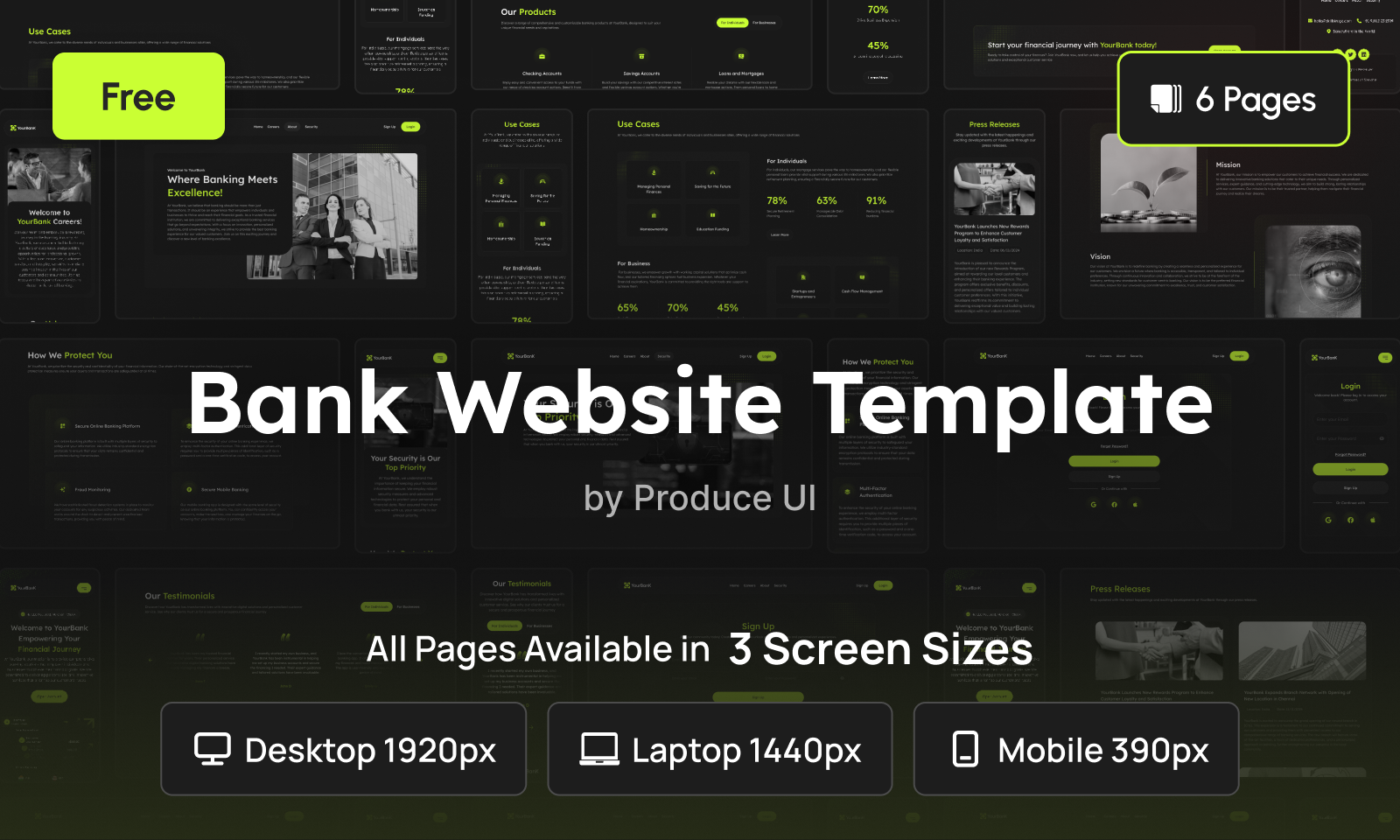 Banking Company Website UI Template Design in Dark Theme ( FREE Editable )