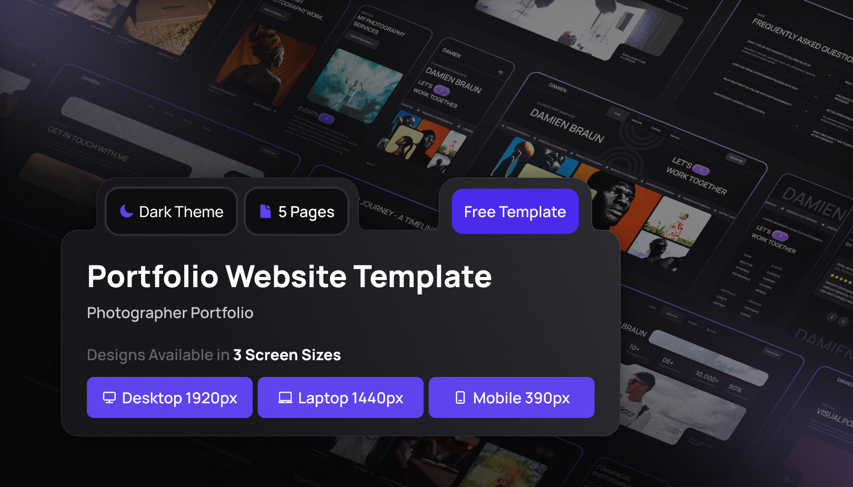 Photographer Portfolio Website UI Template - Dark Theme | Produce UI