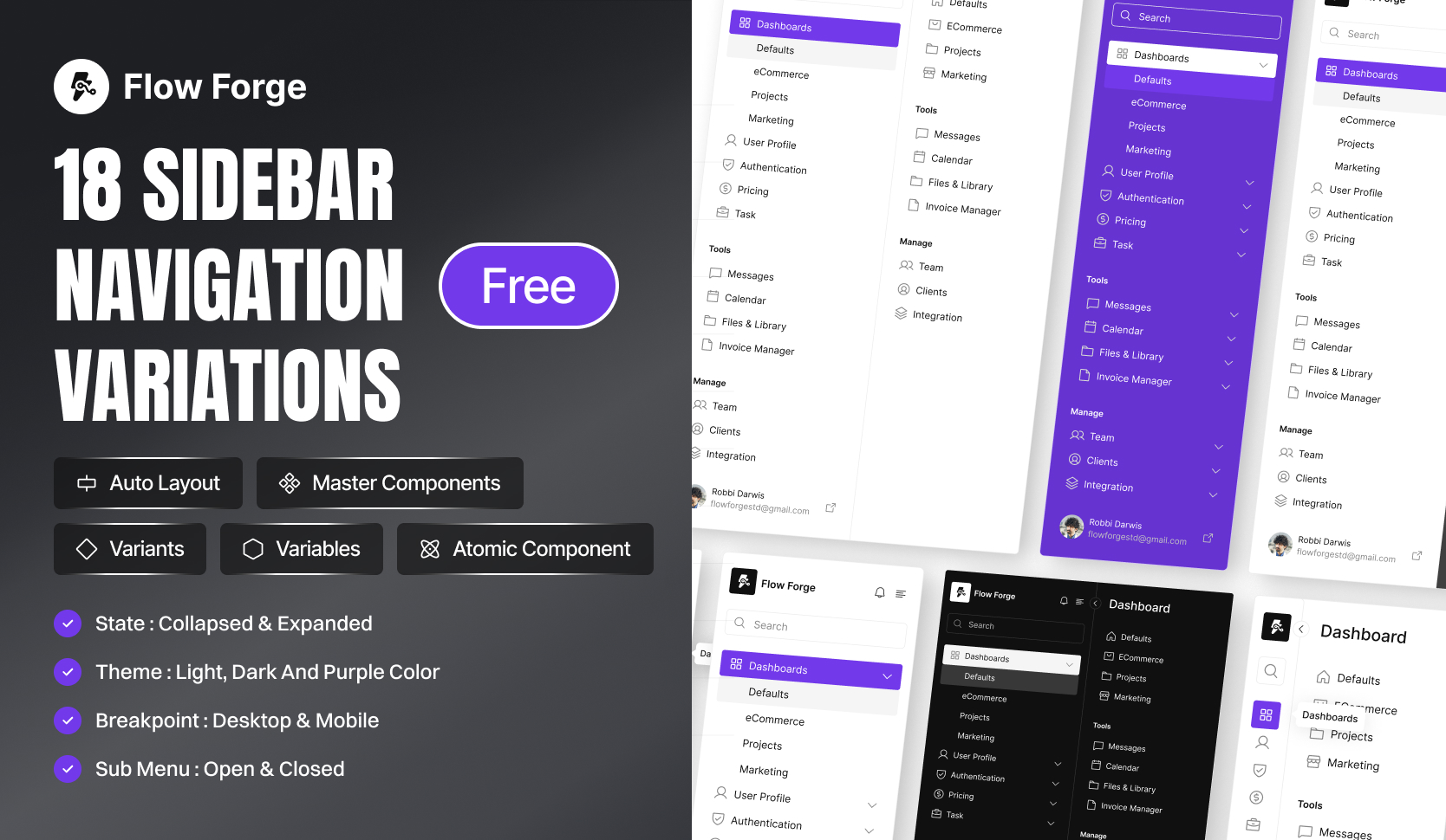 Sidebar Forge - 18 Sidebar Navigations Variants & Style Guide