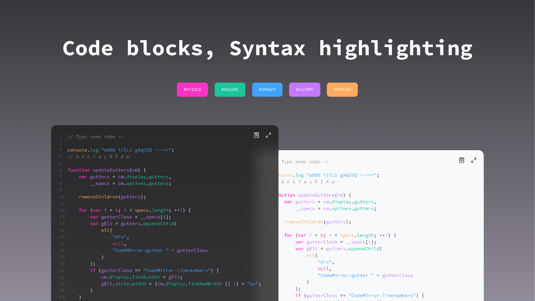 Code block, Syntax highlighting, Bloc de code