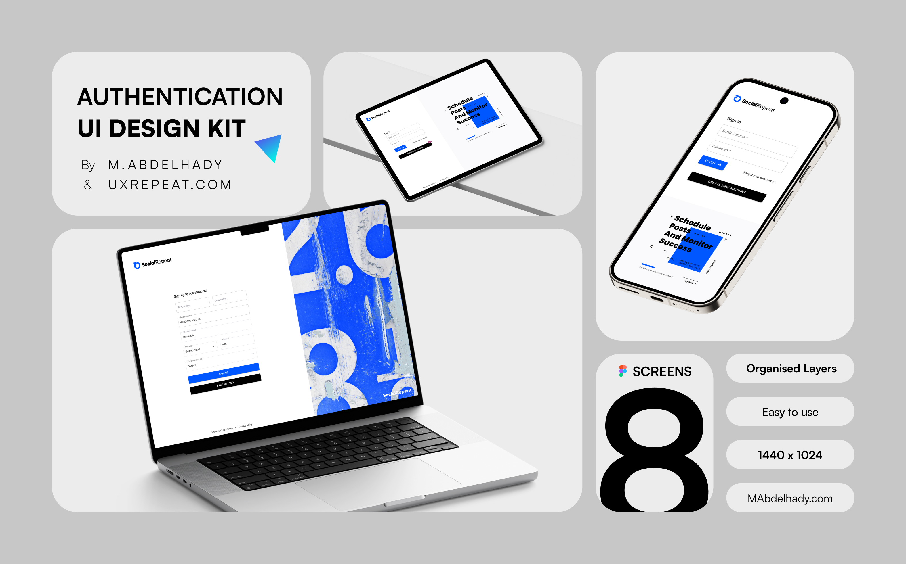 Authentication UI Design Kit - 8 Free Figma Screens for Login & Signup