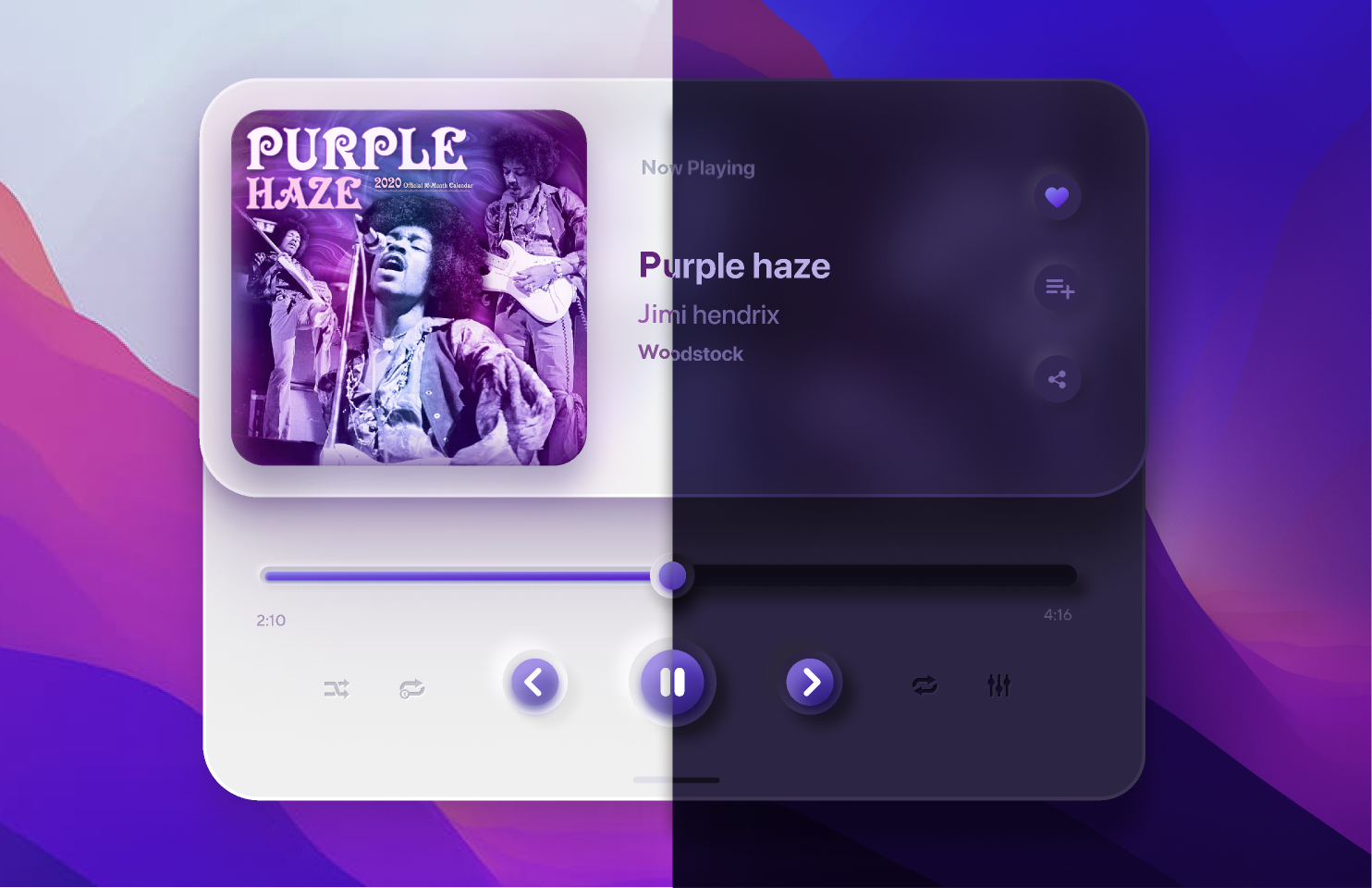 Neomorphism music player for desktop
