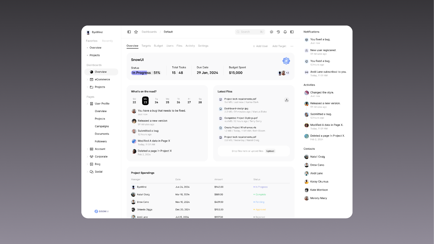 Projects page, Seite Projekte, Page des projets