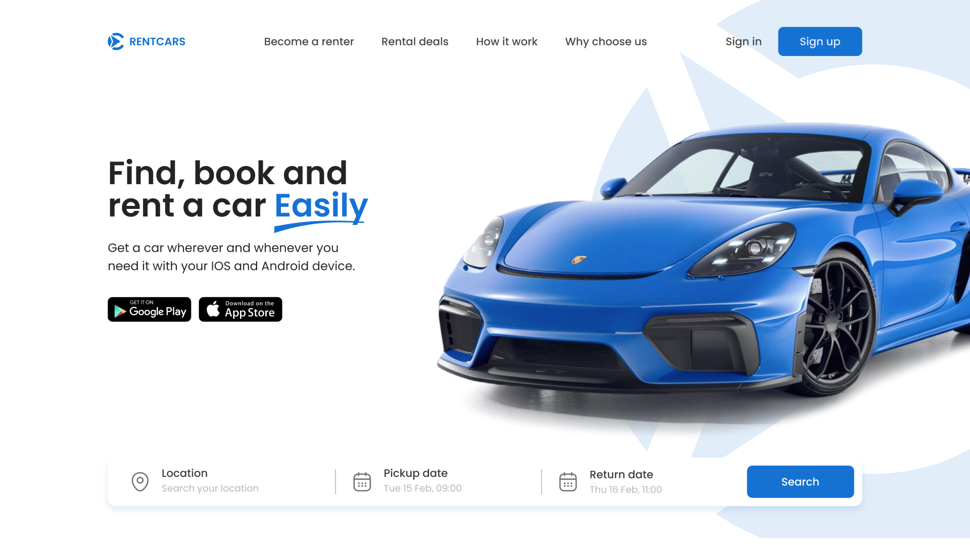 Rent Car - Landing page