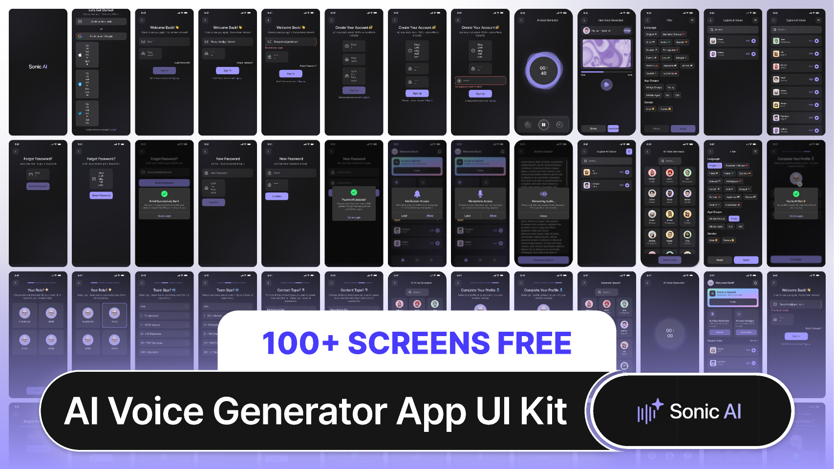 Sonic AI - AI Voice Generator App UI Kit v 1.0 100% Free (AI-Powered Voice Generation