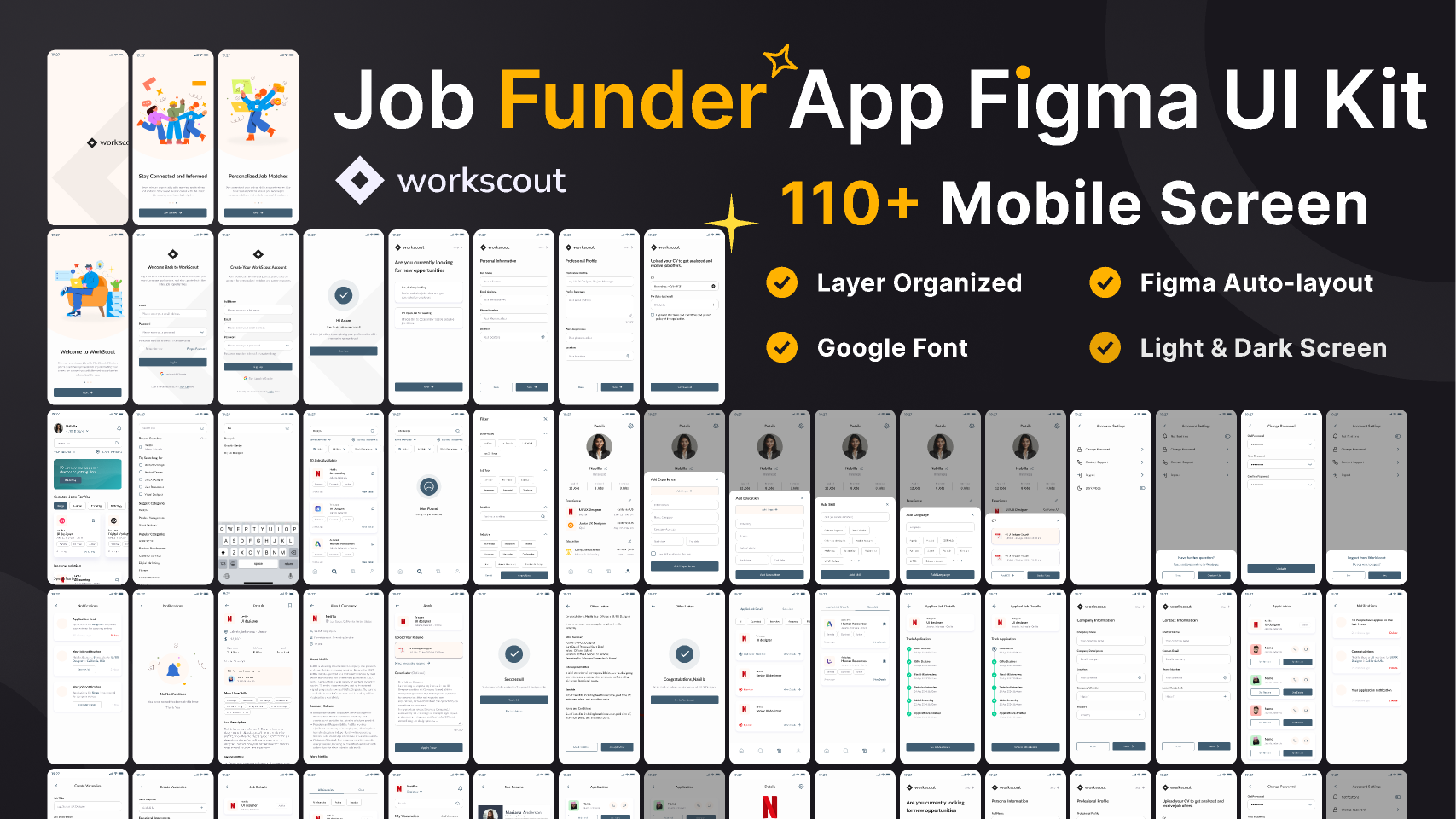 WorkScout Job Funder App Figma UI Kit 100% Free (AI-Powered Job Funder Platform