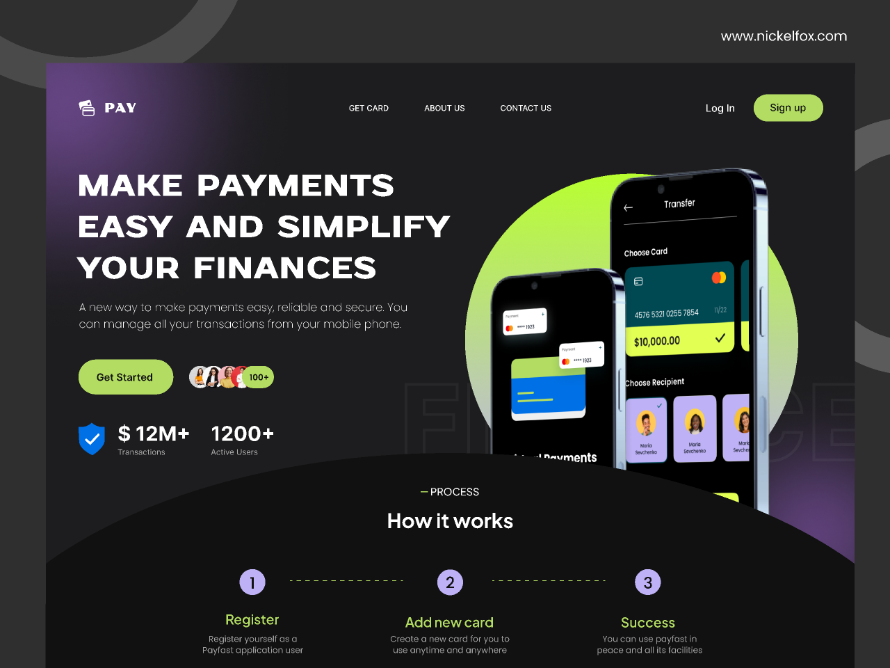 Pay- Digital Banking Landing Page Website (Dark Mode)