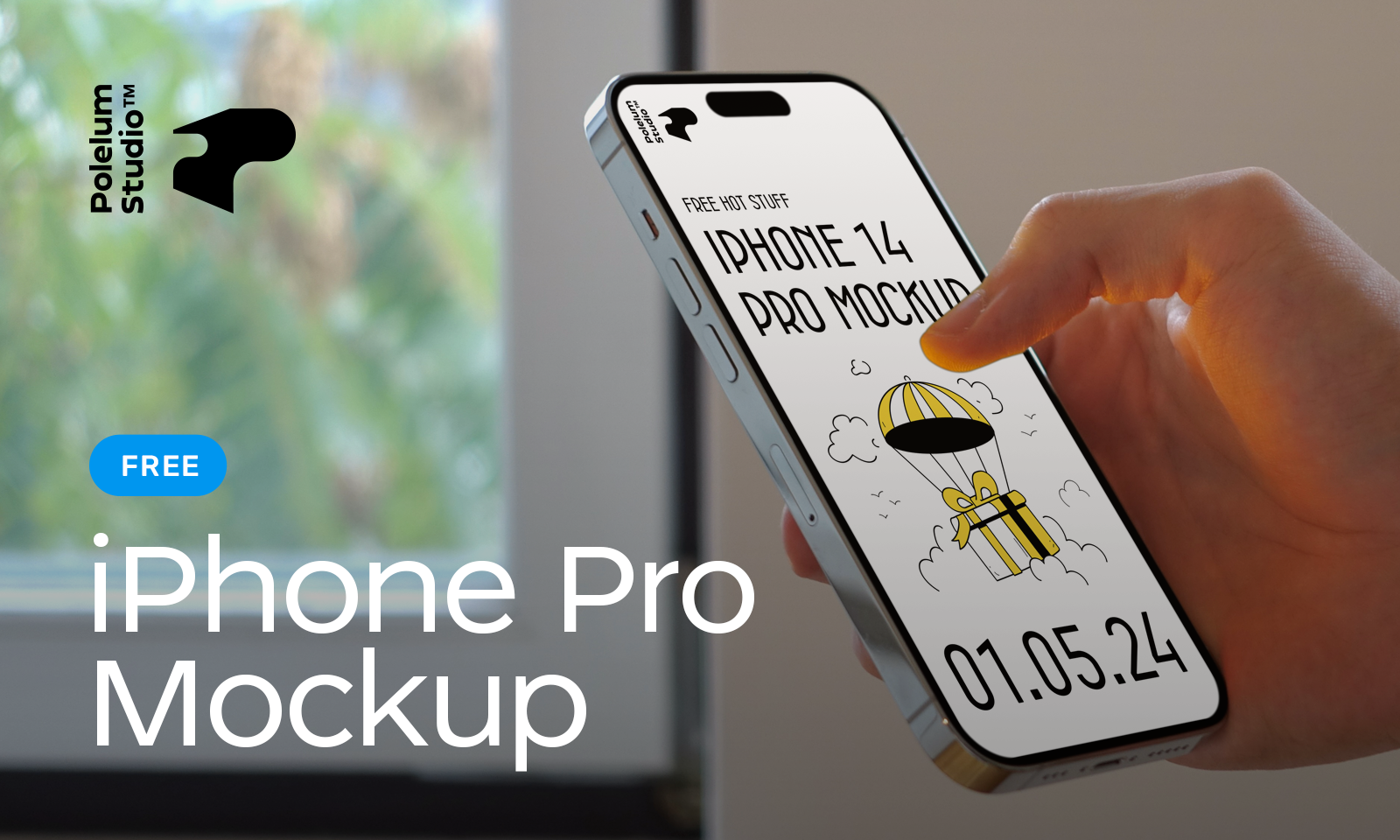 Free iPhone 14 Pro in Hand Mockup