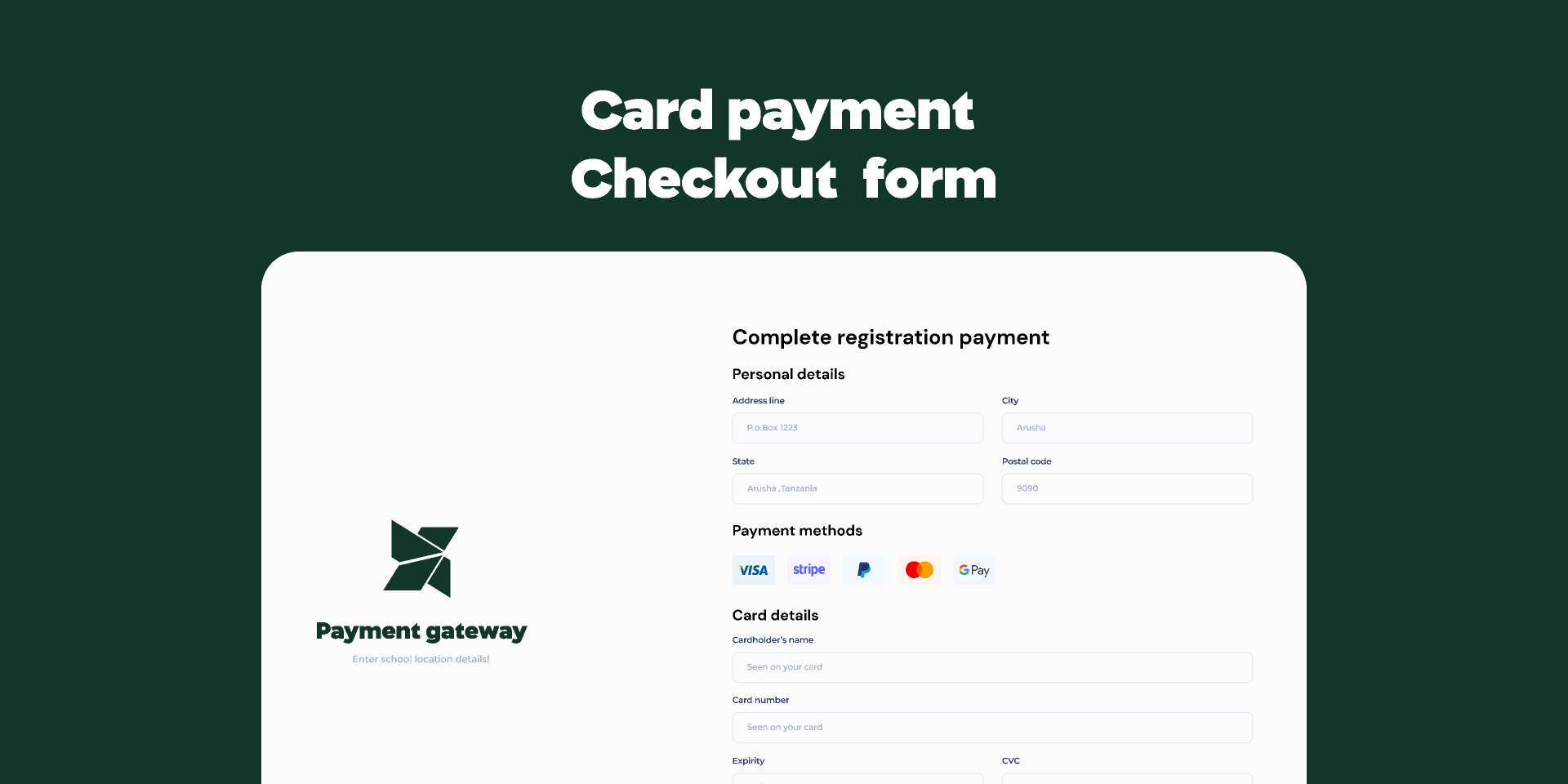 Card payment checkout form