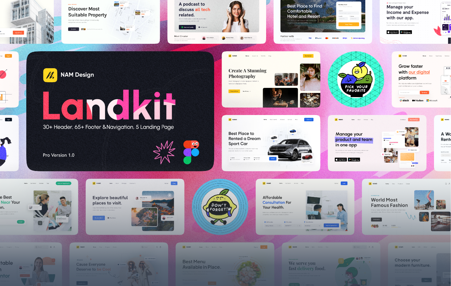Landkit UI - Landing Page, Hero Header & Footer Section