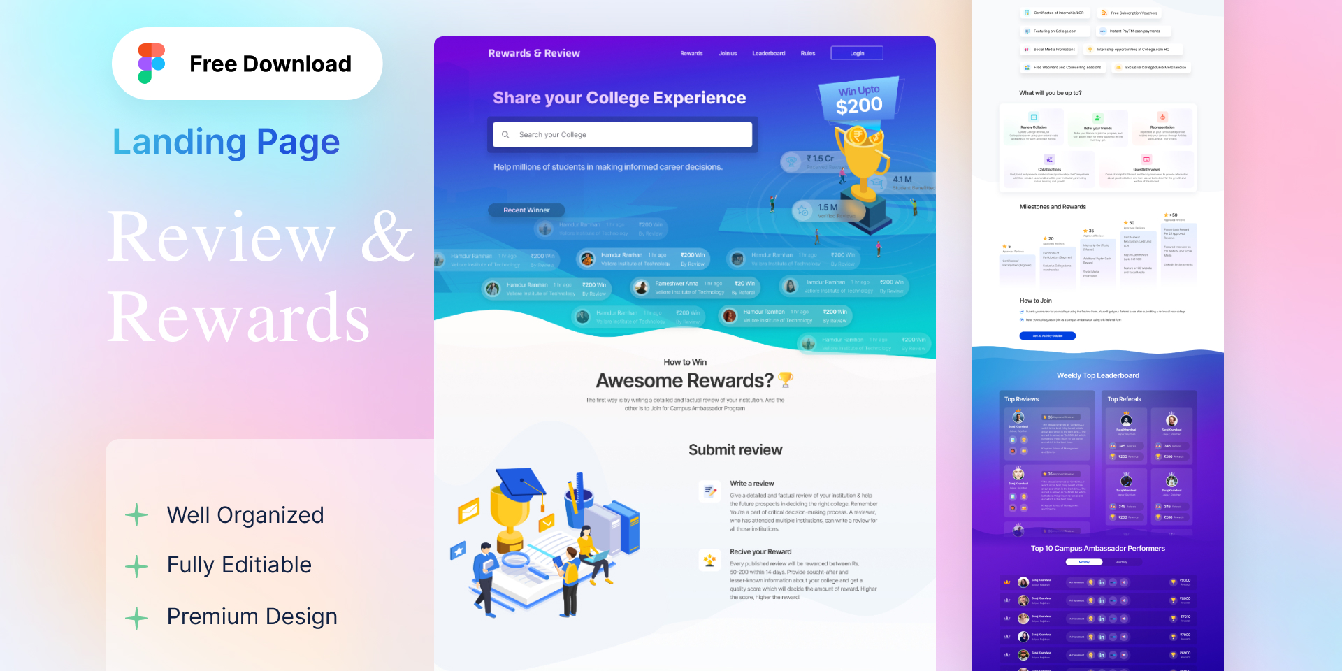 Landing Page For Review & Rewards Leaderboard